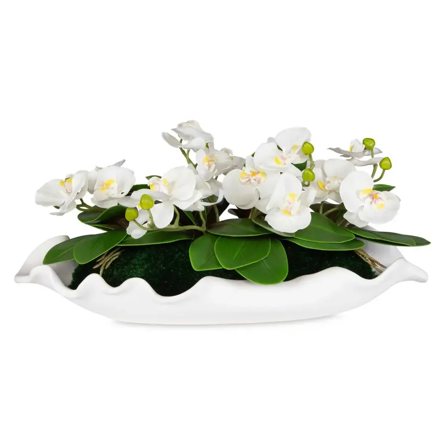 Opulence Orchid Centerpiece With Bowl in Matte White