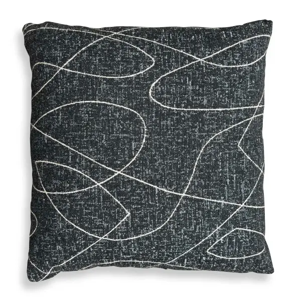 This Sunbrella acrylic pillow blends abstract sandy loops on an onyx ground, offering a durable, weather-ready accent for sofas, beds, or patio furniture.