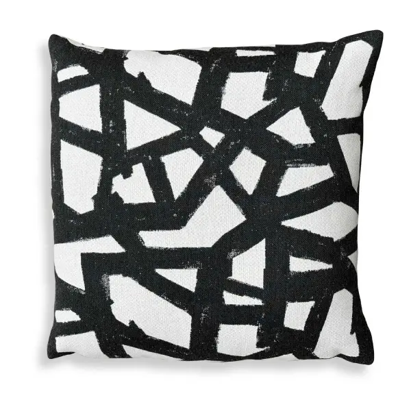 This cream Sunbrella acrylic pillow blends an onyx abstract pattern with weather-resistant construction, making it a versatile accent for indoor and outdoor seating alike.