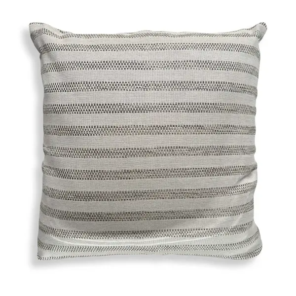 A tonal basketweave-stripe pillow in flax and rattan tones, made from durable Sunbrella acrylic. Indoor/outdoor ready with a plush, water-resistant fill.