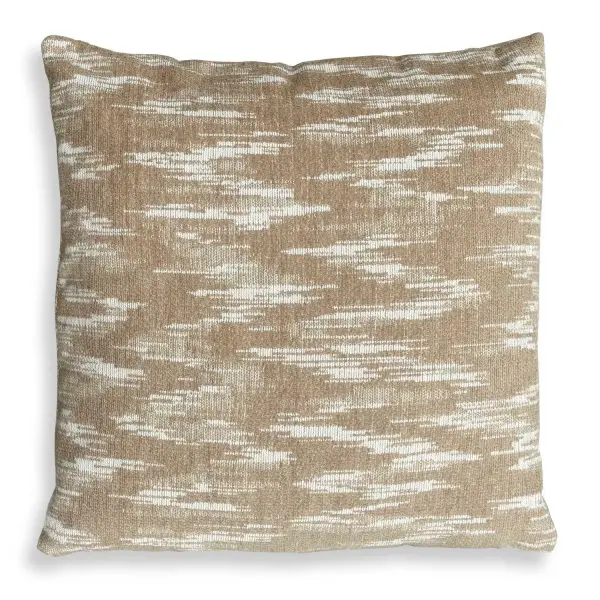 A chenille flame-stitch accent pillow in ivory Sunbrella acrylic, made in the USA with a water-resistant casing suited for indoor or outdoor use.