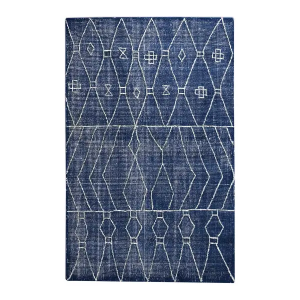 Hand Woven, Over Dyed, Indigo Blue Wool, Featuring A Bold White Tribal Inspired Design. Collection: Fressia Finish: Blue Width: 96.00" Height: 120.00" Length: 0.38" Weight: 59.00 lb Material: Wool Country of Origin: India Safety Rating: Indoor Only