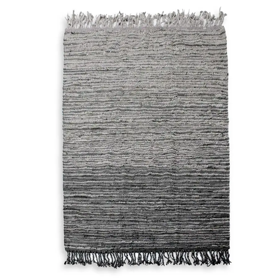 Kirvin Hand-Woven Leather Rug in Taupe & Charcoal Ombre