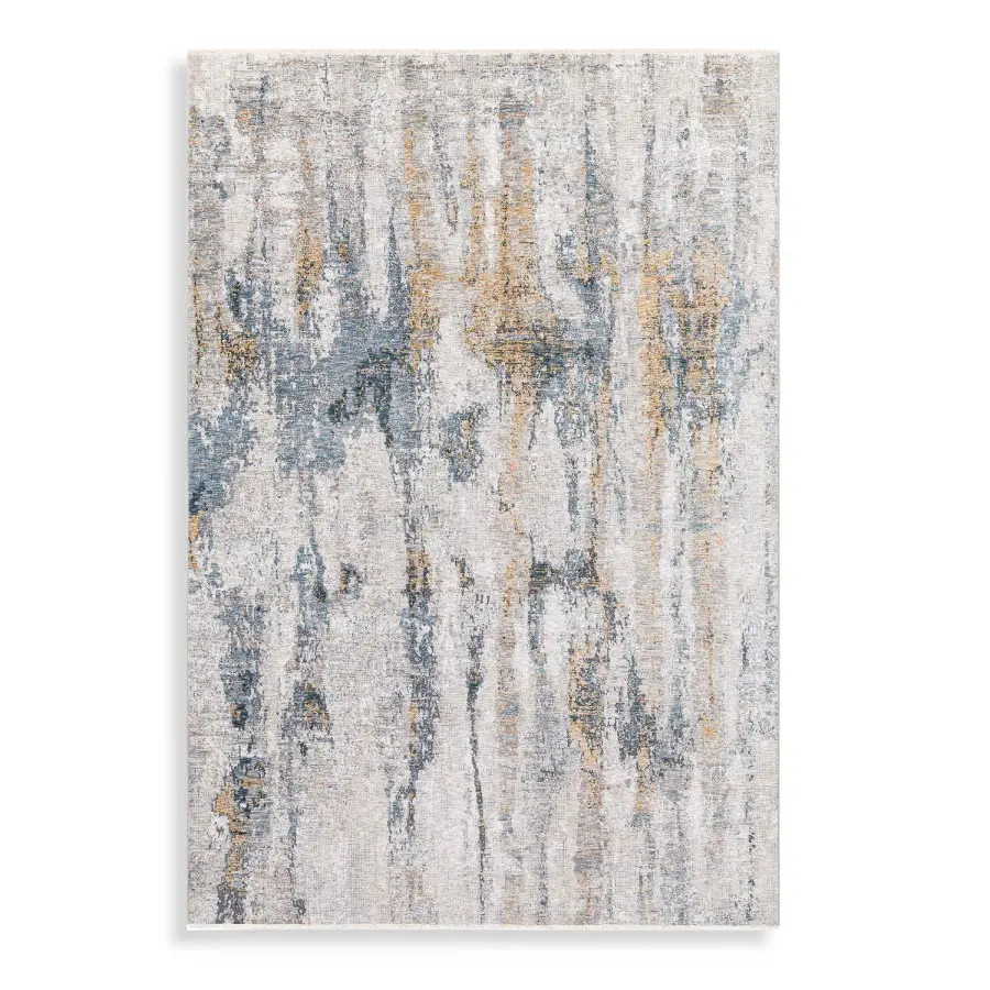 Ladoga Abstract Machine-Woven Rug in Light Beige, Cream, Denim Blue & Gray