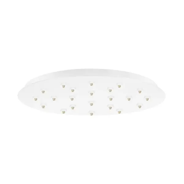 This 24-inch round canopy provides 22 connection points for creating dramatic, customizable lighting installations. Perfect for designers seeking flexibility in pendant arrangements over large spaces.