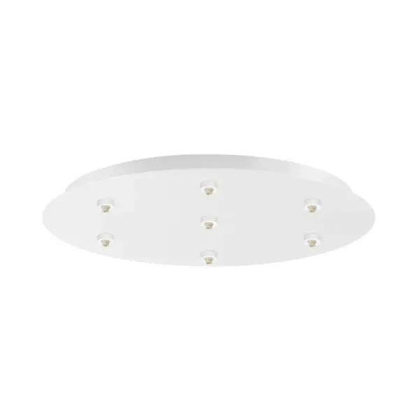 This multi-port round canopy enables creative lighting designs with seven connection points. Available in six designer finishes including White, Black, Brushed Brass, Bronze, and Nickel options for seamless style coordination.