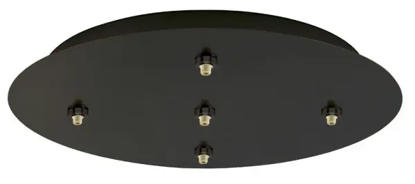 This canopy plate provides a clean mounting solution for five pendant lights, offering flexibility in creating custom lighting arrangements. The 18-inch diameter accommodates various pendant configurations.