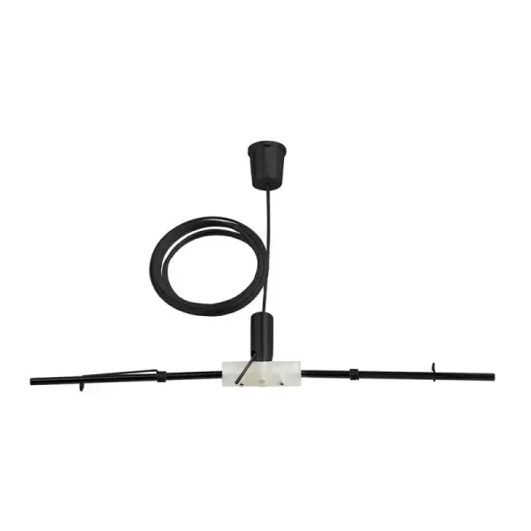 Professional-grade adjustable cable hanger offering 12 feet of length adjustment for pendant lighting installations. Available in three designer finishes to complement any fixture style.