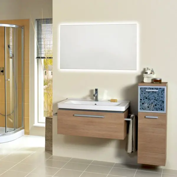 This 48" x 36" LED mirror combines functional lighting with sleek contemporary design. Integrated LED illumination provides even, flattering light ideal for grooming and makeup application in residential and commercial settings.
