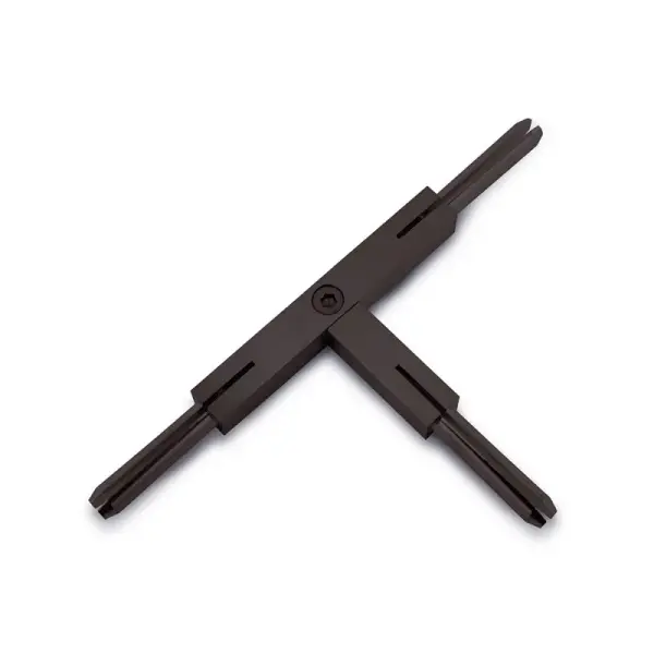This T-connector enables versatile track lighting configurations by creating three-way junctions in monorail systems. Available in three finishes to match your track, it's a functional component for custom lighting layouts.