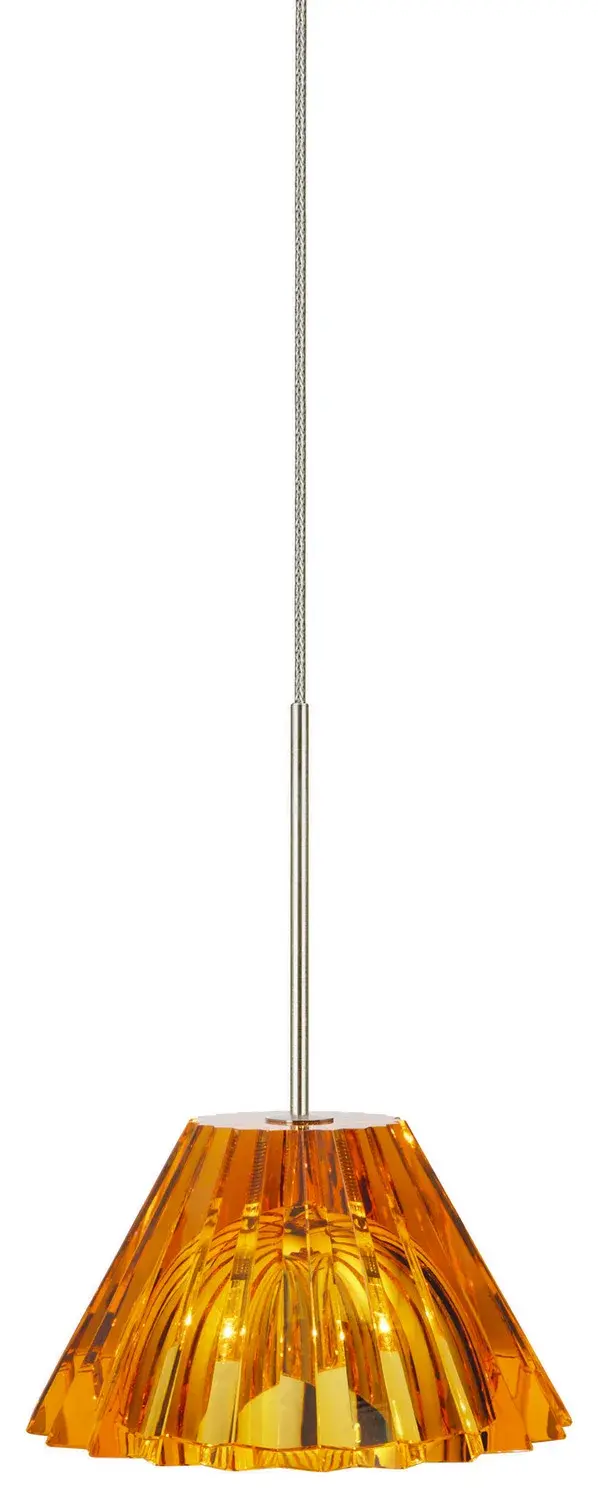 The Ridge Pendant features beautiful amber crystal that creates a warm, inviting glow. Its compact 3-inch size makes it perfect for multiples over islands or as accent lighting in intimate spaces.