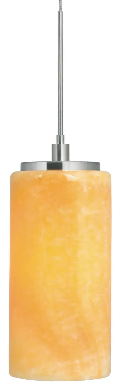 This compact onyx cylinder pendant brings natural elegance and warm ambient lighting to intimate spaces. Each piece features unique stone veining, making it a distinctive focal point for modern interiors.