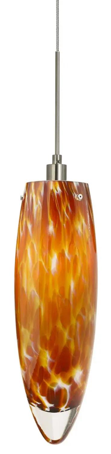 The Stalactite pendant features hand-crafted amber glass in an organic, nature-inspired form. Its compact 9-inch size makes it perfect for multiples over islands or as accent lighting in intimate spaces.