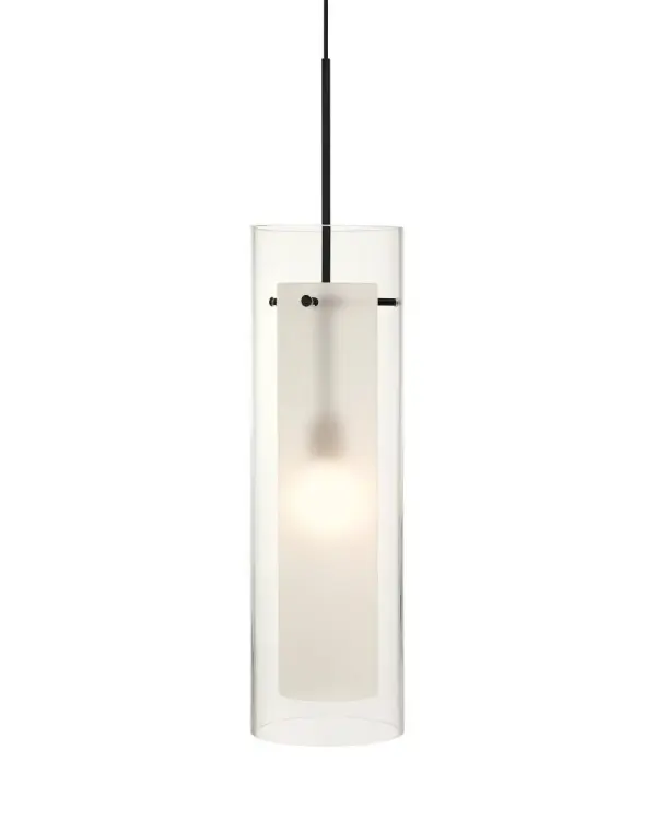 The Kitchen Doppio Pendant combines clean lines with functional design, featuring a dual-tone clear and frosted glass shade. Its compact profile makes it ideal for kitchen islands and task lighting while maintaining visual appeal.