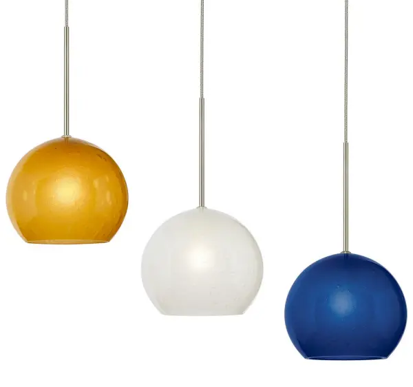The Optics Fizz Pendant brings a pop of color and contemporary style with its distinctive blue glass shade. Perfect for adding visual interest in compact spaces or as part of a multi-pendant installation.