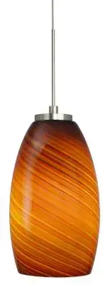 This mini pendant combines warm amber glass with satin nickel hardware for a contemporary look. The compact 3W LED provides efficient task lighting ideal for tight spaces. EZ Jack installation simplifies setup.
