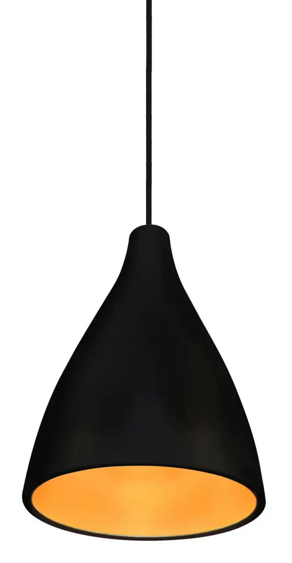 Modern LED pendant featuring integrated light source for energy efficiency and long-lasting performance. Black finish provides versatile styling that complements contemporary interiors.