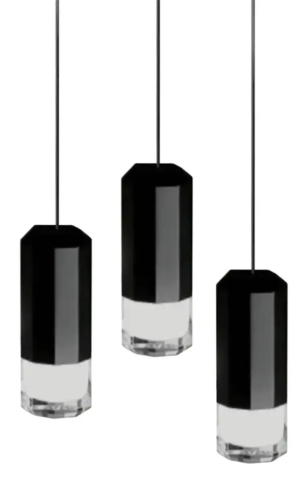 This contemporary glass pendant combines clean lines with a classic black finish, offering versatile lighting for modern and transitional spaces. The clear glass shade provides excellent light diffusion.
