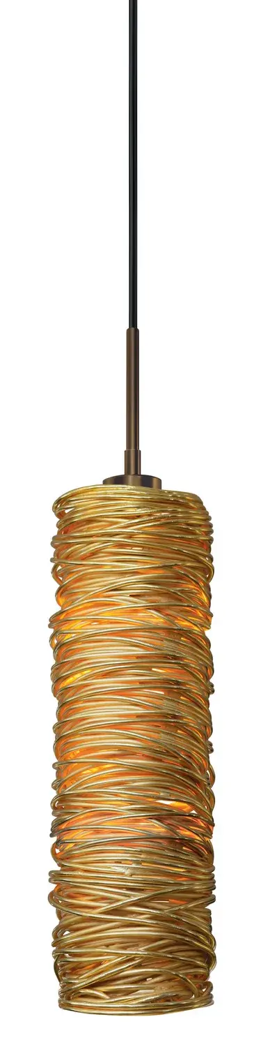 Dazzle Long Banded Cylinder Pendant in Gold