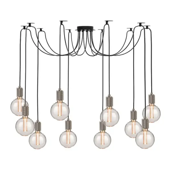 This expansive swag pendant features 10 lights arranged in a crosshatch pattern, creating dramatic visual impact and ample illumination. The satin nickel finish offers versatile styling while the multi-light design suits large spaces.