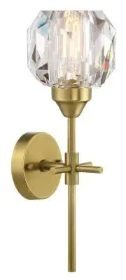 Wall Sconce Geos Clear Crystal Brushed Brass E26 Retro 40W T10