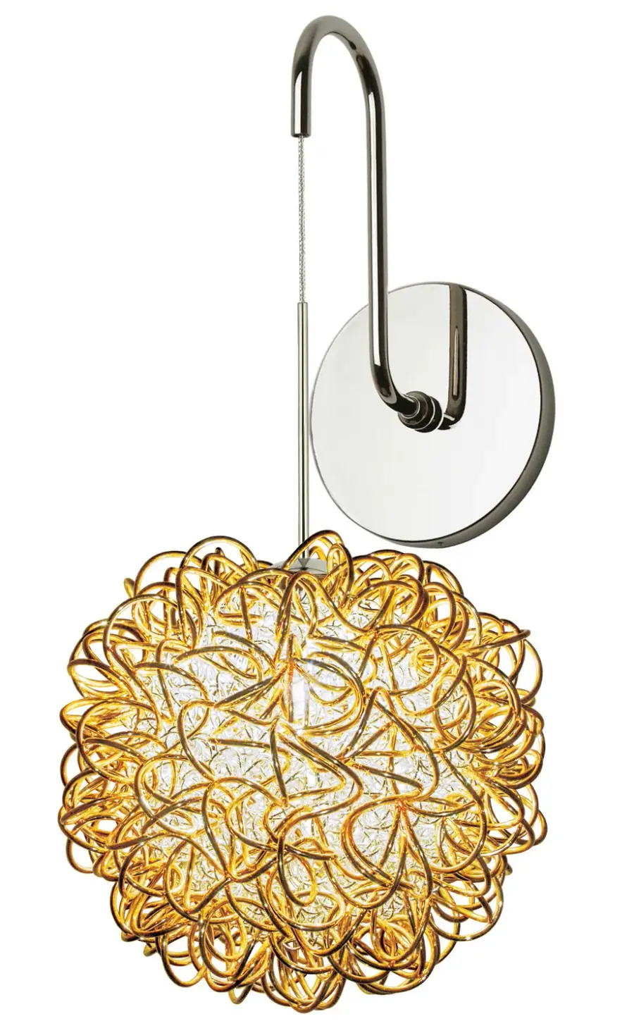 Sculptural Gold Wall Sconce with Distinctive Kurly Sphere Design