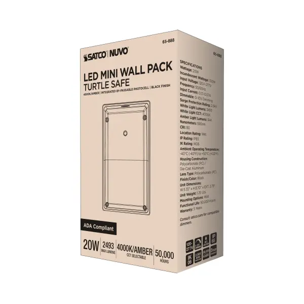 Turtle Safe Wall Pack - 20 Watt - 4000K CCT - Black Finish - Amber Light - Image 11