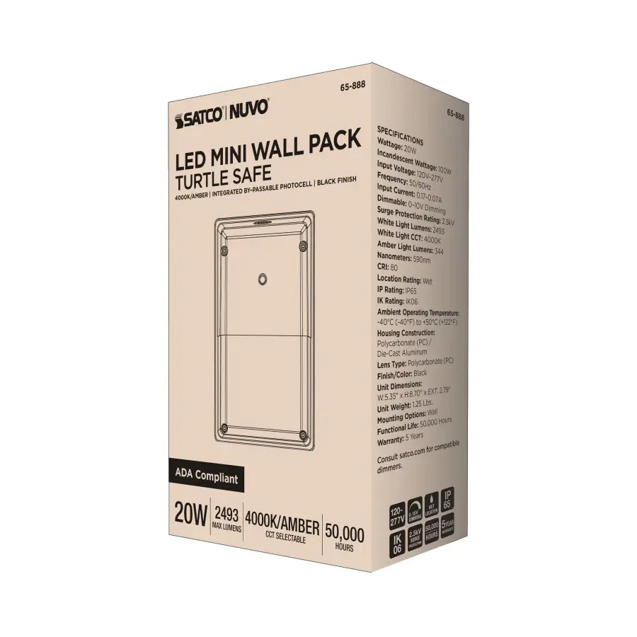 Turtle Safe Wall Pack - 20 Watt - 4000K CCT - Black Finish - Amber Light - Image 11