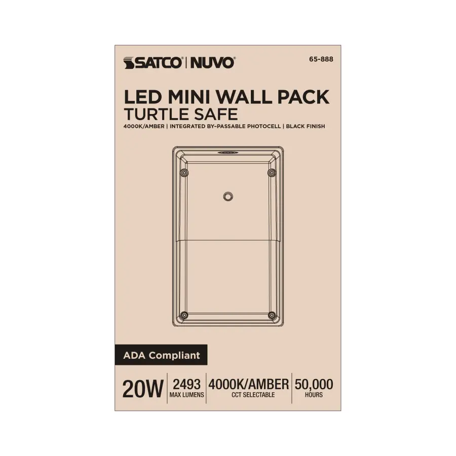Turtle Safe Wall Pack - 20 Watt - 4000K CCT - Black Finish - Amber Light - Image 6
