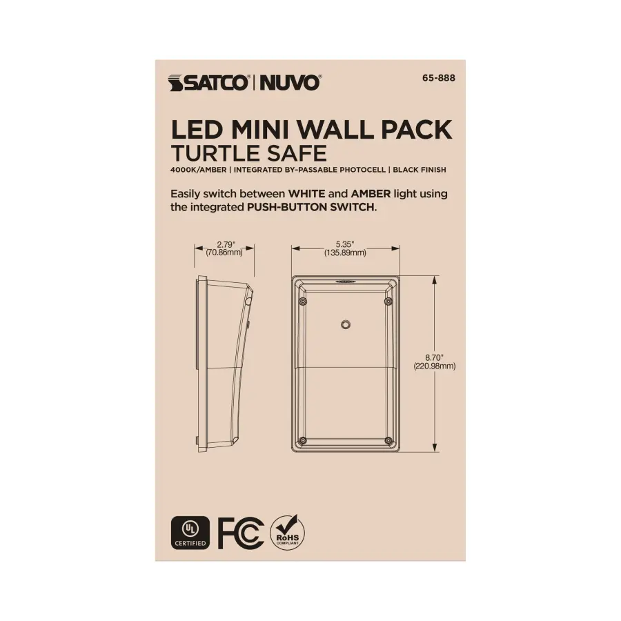 Turtle Safe Wall Pack - 20 Watt - 4000K CCT - Black Finish - Amber Light - Image 7