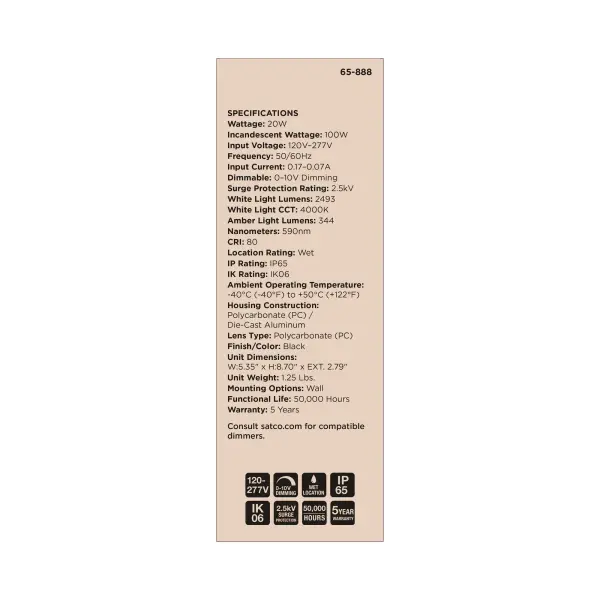 Turtle Safe Wall Pack - 20 Watt - 4000K CCT - Black Finish - Amber Light - Image 9