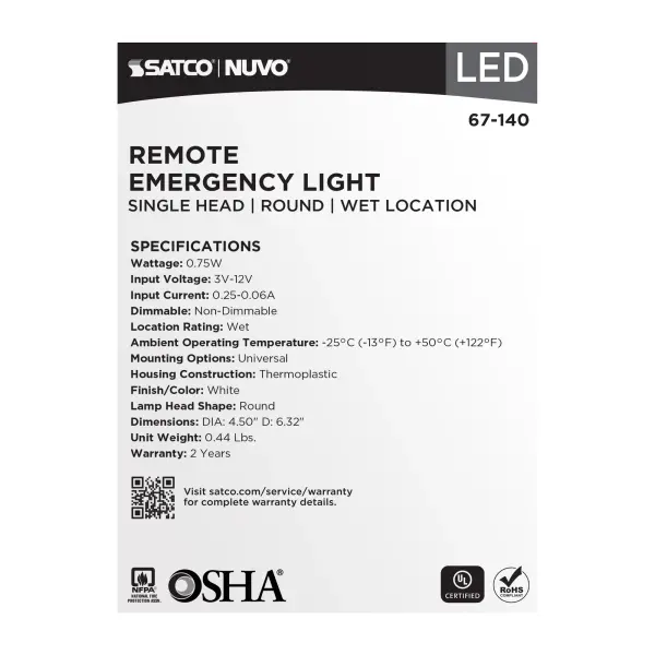 Remote Emergency Light - Weatherproof Low Power Single Head - 3-12V 0.75W - White Finish - Image 8