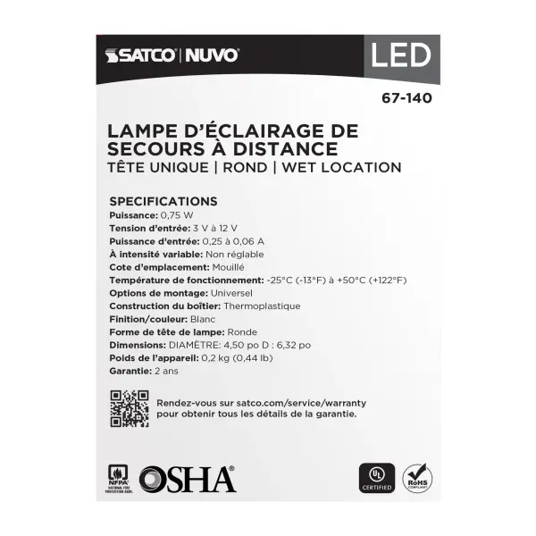 Remote Emergency Light - Weatherproof Low Power Single Head - 3-12V 0.75W - White Finish - Image 9