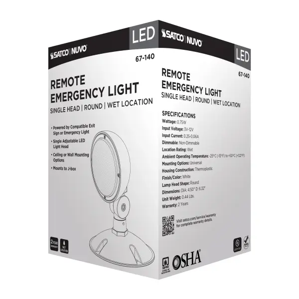 Remote Emergency Light - Weatherproof Low Power Single Head - 3-12V 0.75W - White Finish - Image 10