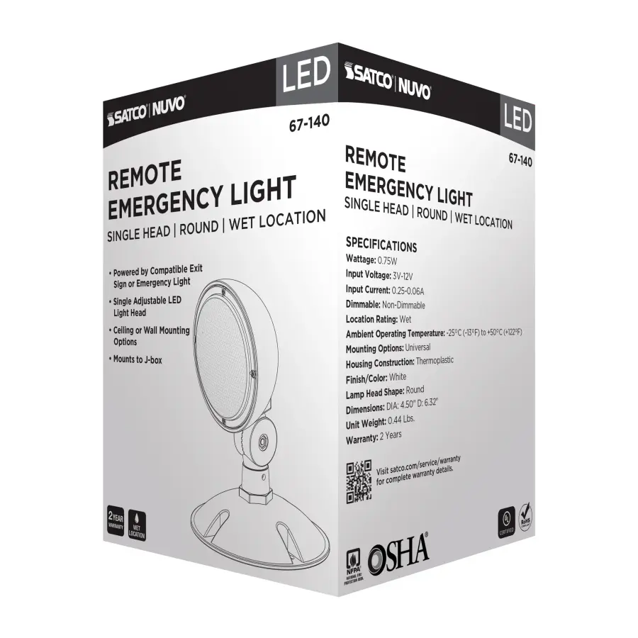 Remote Emergency Light - Weatherproof Low Power Single Head - 3-12V 0.75W - White Finish - Image 10