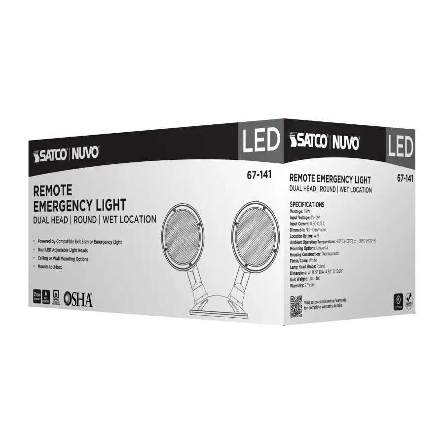 Remote Emergency Light - Weatherproof Low Power Dual Head - 3-12V 1.5W - White Finish - Image 10