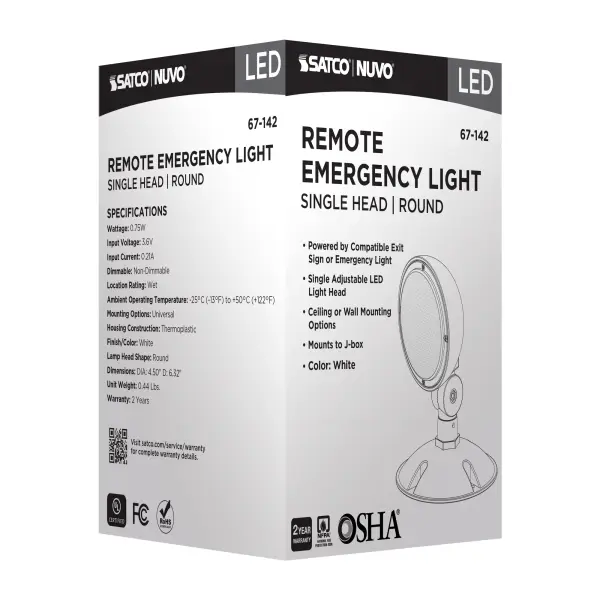 Remote Emergency Light - 0.75 Watt - Weatherproof Low Power Single Head - White Finish - 3.6 Volt - Image 11