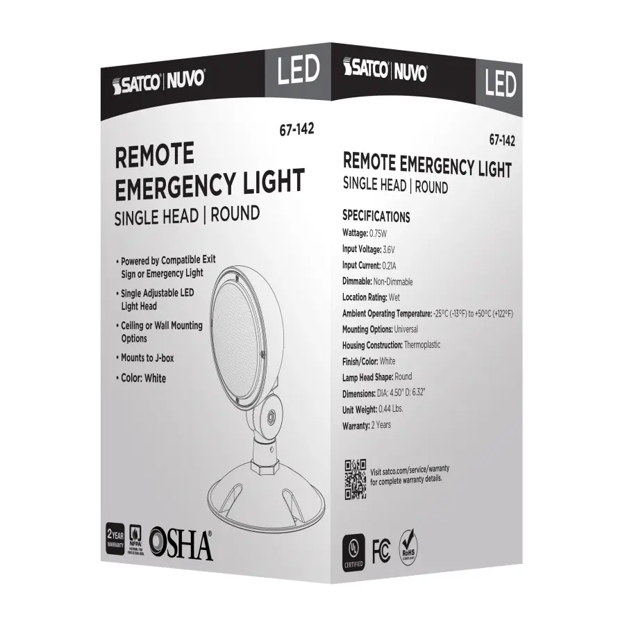 Remote Emergency Light - 0.75 Watt - Weatherproof Low Power Single Head - White Finish - 3.6 Volt - Image 10