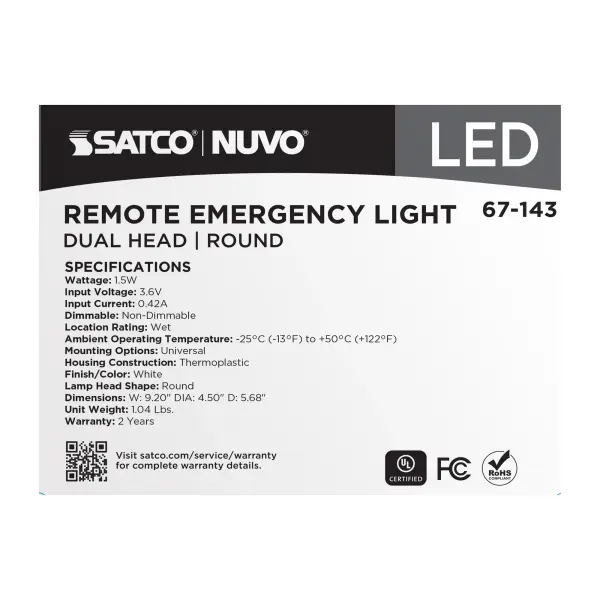 Remote Emergency Light - 1.5 Watt - Weatherproof Low Power Dual Head - White Finish - 3.6 Volt - Image 8