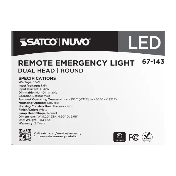 Remote Emergency Light - 1.5 Watt - Weatherproof Low Power Dual Head - White Finish - 3.6 Volt - Image 9
