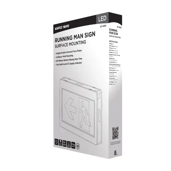 Running Man Green Exit Sign - 120-347V - 2HR backup - Single/Dual Face - Universal Mounting - Thermoplastic - Image 12