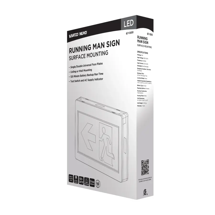 Running Man Green Exit Sign - 120-347V - 2HR backup - Single/Dual Face - Universal Mounting - Thermoplastic - Image 12