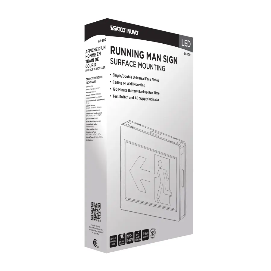 Running Man Green Exit Sign - 120-347V - 2HR backup - Single/Dual Face - Universal Mounting - Thermoplastic - Image 13