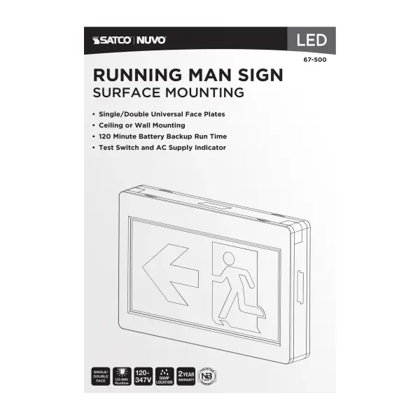 Running Man Green Exit Sign - 120-347V - 2HR backup - Single/Dual Face - Universal Mounting - Thermoplastic - Image 8