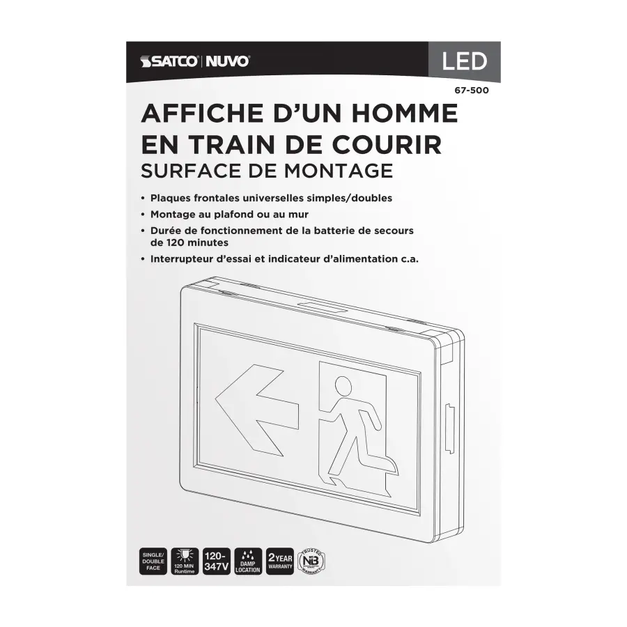 Running Man Green Exit Sign - 120-347V - 2HR backup - Single/Dual Face - Universal Mounting - Thermoplastic - Image 9