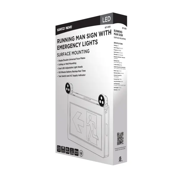 Running Man Green Combo Exit Sign/Emergency Light - 120-347V - 2HR backup - Single/Dual Face - Universal Mounting - Thermoplastic - Image 12