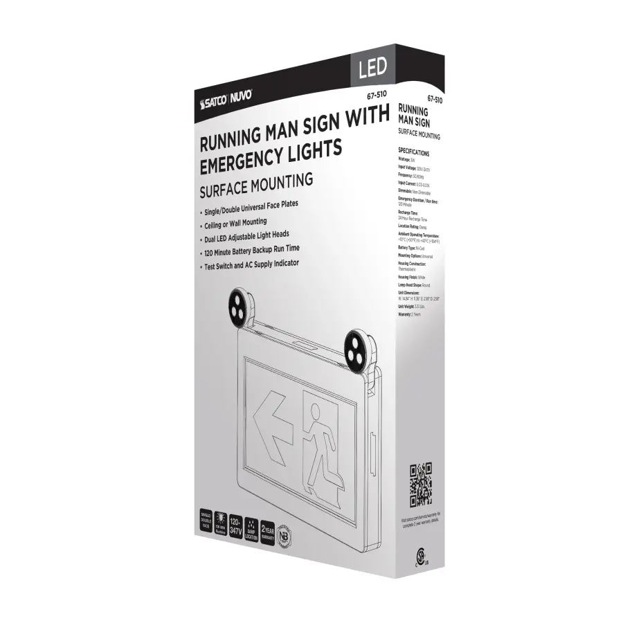Running Man Green Combo Exit Sign/Emergency Light - 120-347V - 2HR backup - Single/Dual Face - Universal Mounting - Thermoplastic - Image 12