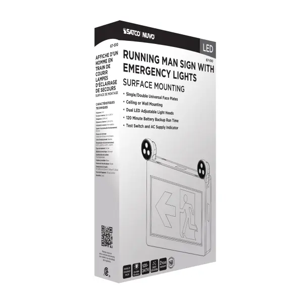 Running Man Green Combo Exit Sign/Emergency Light - 120-347V - 2HR backup - Single/Dual Face - Universal Mounting - Thermoplastic - Image 13