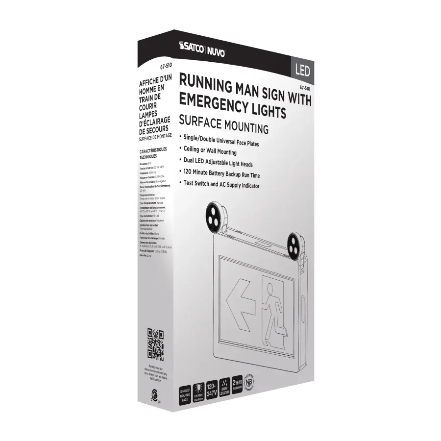 Running Man Green Combo Exit Sign/Emergency Light - 120-347V - 2HR backup - Single/Dual Face - Universal Mounting - Thermoplastic - Image 13
