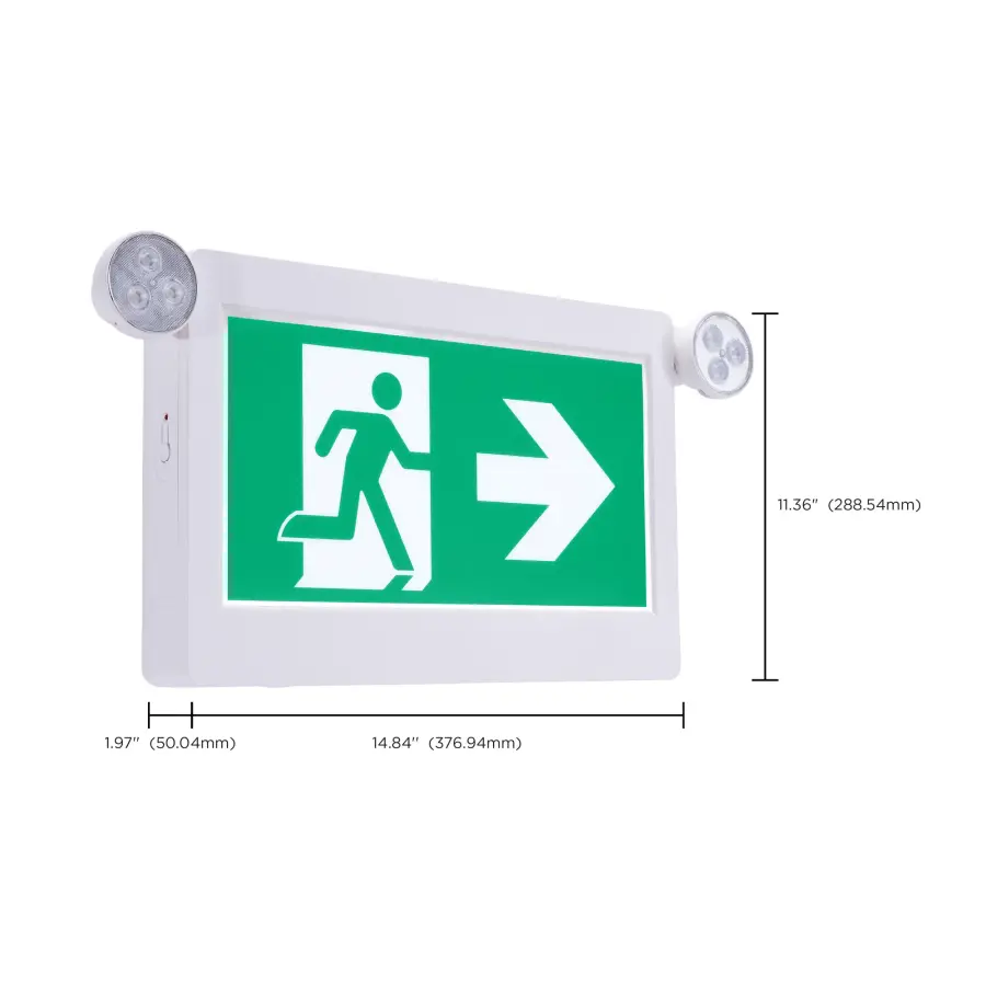 Running Man Green Combo Exit Sign/Emergency Light - 120-347V - 2HR backup - Single/Dual Face - Universal Mounting - Thermoplastic - Image 14